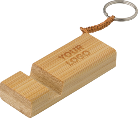 Bamboo key chain phone stand