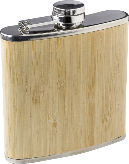Stainless steel and bamboo hip flask