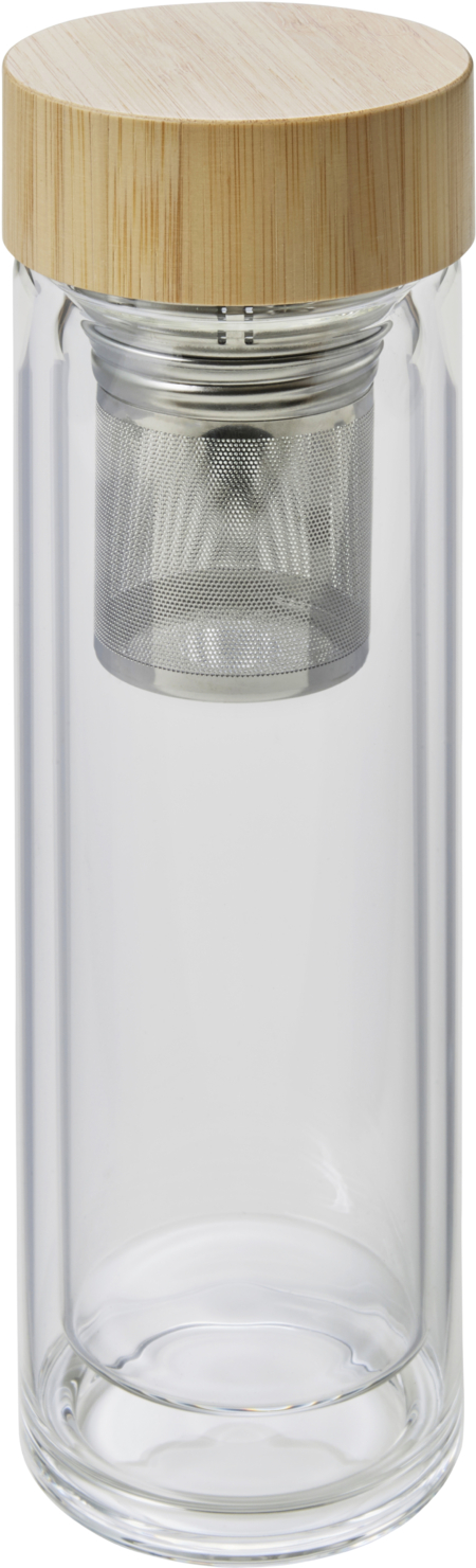 Glass and bamboo bottle with tea infuser (420 ml)
